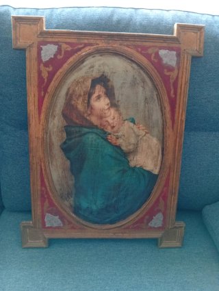 Cuadro antiguo religioso Virgen y Niño