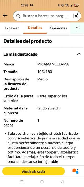 Colchón Topper Viscoelástico 105x180