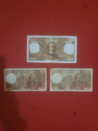 Billetes antiguos Francia 100 y 10 Francos