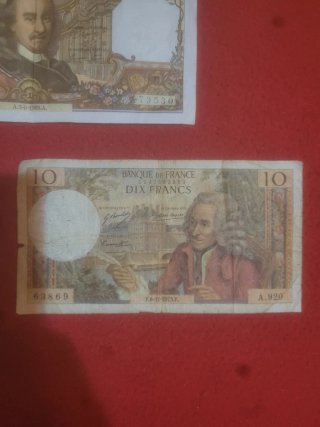 Billetes antiguos Francia 100 y 10 Francos