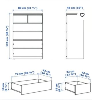2 Cómodas Malm (ikea) 6 cajones plateadas