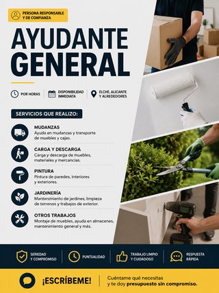 Ayudante General | Mudanzas | Pintura | Jardinería