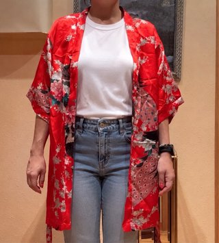 Kimono estampado oriental rojo