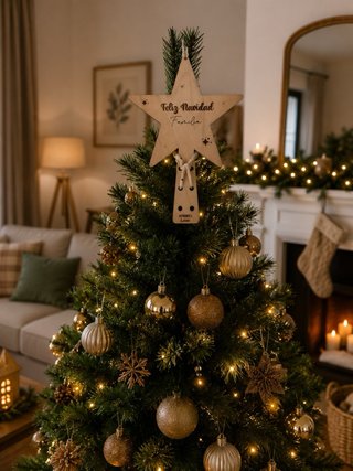 Estrella Árbol Navidad Madera