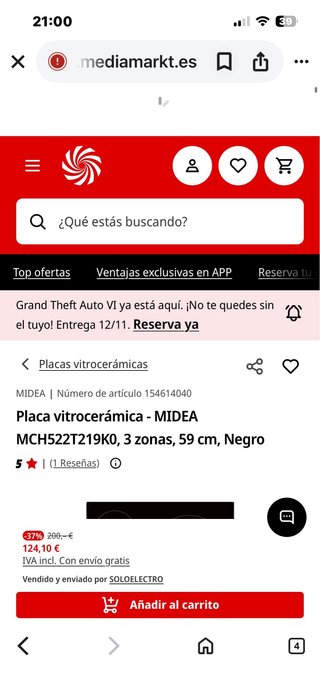 Placa vitrocerámica Midea MCH522T219K0