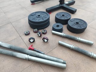 KIT PESAS, MANCUERNAS Y BANCA PLEGABLE