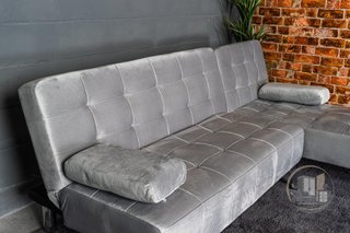 Sofá-cama chaise-longue gris terciopelo