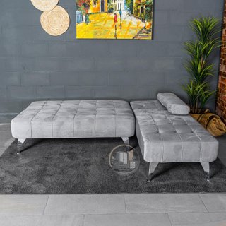 Sofá-cama chaise-longue gris terciopelo