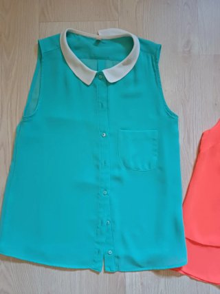 Lote 2 blusas gasa sin mangas cuello bebé