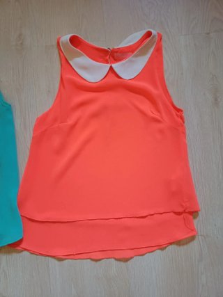 Lote 2 blusas gasa sin mangas cuello bebé