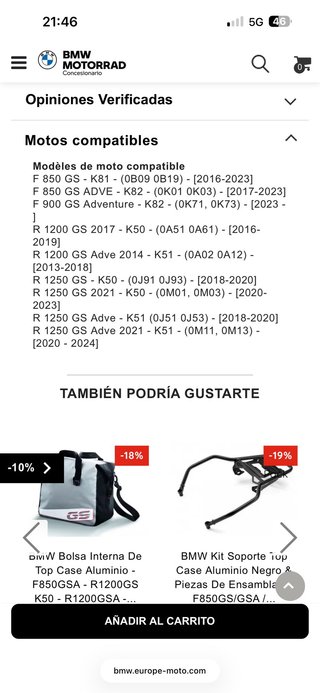 Maleta Top Case BMW R1250GSA Aluminio Negro