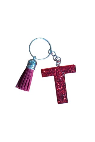 Portachiavi resina lettera T glitter rosso