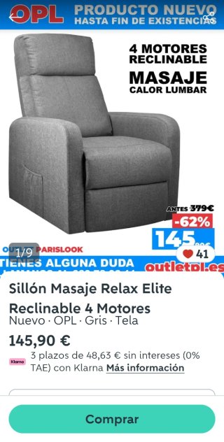 Sillón Masaje Relax Elite OPL Gris