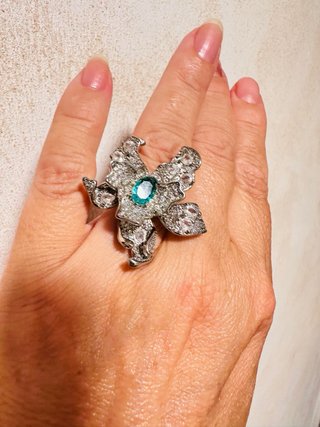 Anillo Plata 925 Cristales Turquesa