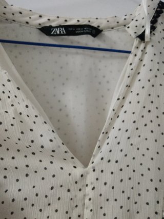 Vestido Zara blanco lunares negros
