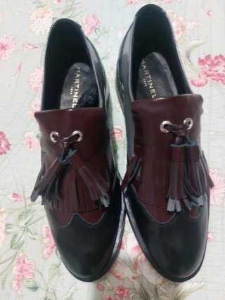 Mocasines Martinelli flecos negro/burdeos