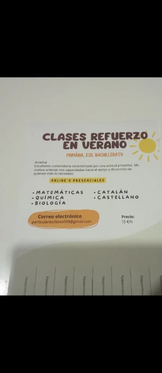 Clases de Primaria, Eso, Bachillerato