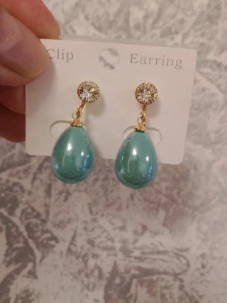 Pendientes clip perla rosa y turquesa