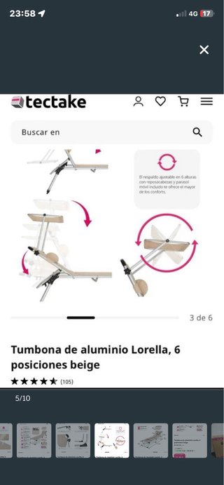 Tumbona aluminio Lorella 6 posiciones