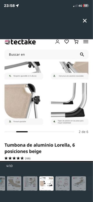 Tumbona aluminio Lorella 6 posiciones
