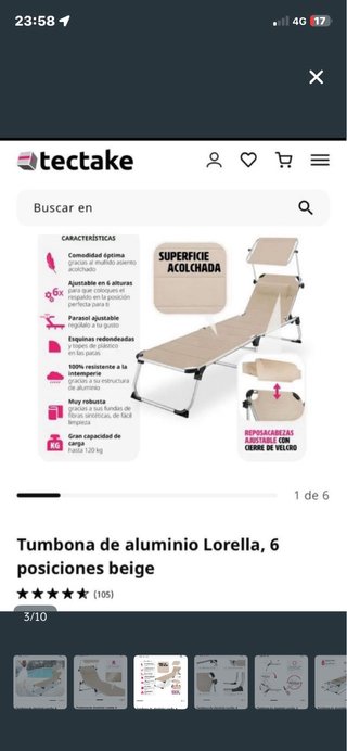 Tumbona aluminio Lorella 6 posiciones