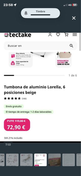 Tumbona aluminio Lorella 6 posiciones