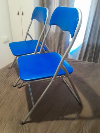 7 Sillas Plegables Azul y Plateado
