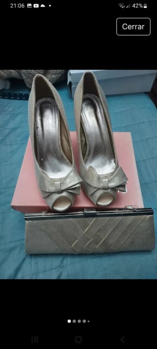 Lote Zapatos y Bolso Plata Talla 38