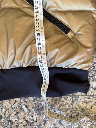 Chaqueta de plumas dorada y negra de nieve