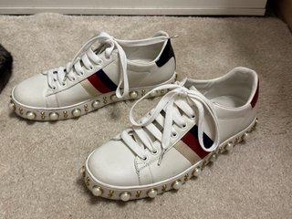 Zapatillas Gucci Ace Perlas Blancas T.38.5
