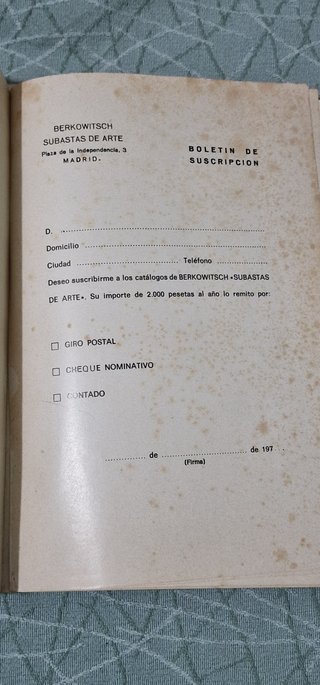 2 Catálogos Subastas Arte Berkowitsch Madrid 1976