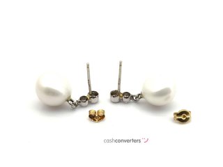 pendientes oro 18k con piedra con circonita,perla