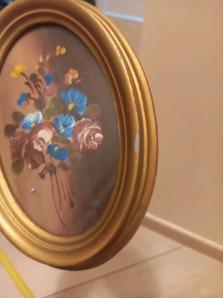 Quadretto olio fiori anni 60-70 ovale