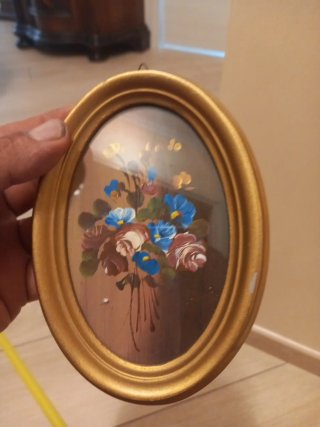 Quadretto olio fiori anni 60-70 ovale