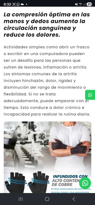 Guantes de compresión cobre sin dedos