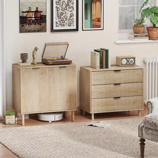 Mueble Multiusos de 2 Niveles con Estante Regulable en 3 Alturas, Mueble Contenedor con Patas de Madera de Pino, para Sala de Estar y Dormitorio, 78X40X77.5 Cm, Color Roble