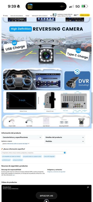 NUEVO! (87€) Radio Auto 2 DIN CarPlay Wireless
