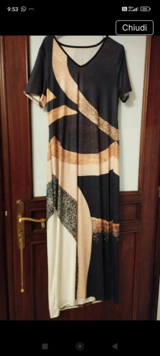 Vestito lungo fantasia beige e nero