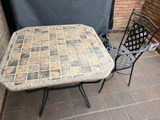 Mesa Terraza Forja Piedra y 4 Sillas
