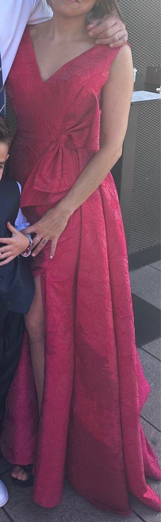 Vestido Marfil Barcelona Rojo Jacquard Lazo