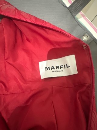 Vestido Marfil Barcelona Rojo Jacquard Lazo
