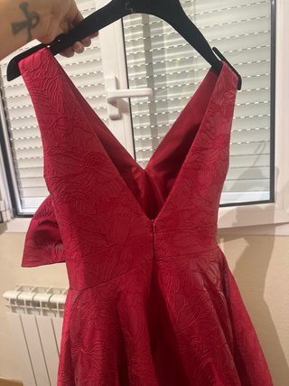 Vestido Marfil Barcelona Rojo Jacquard Lazo
