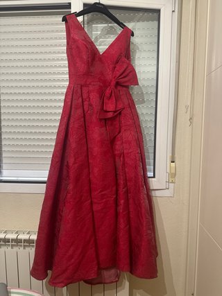 Vestido Marfil Barcelona Rojo Jacquard Lazo