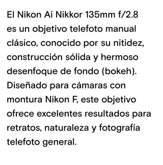Teleobjetivo Nikon AI Nikkor 2.8/135mm casi nuevo.