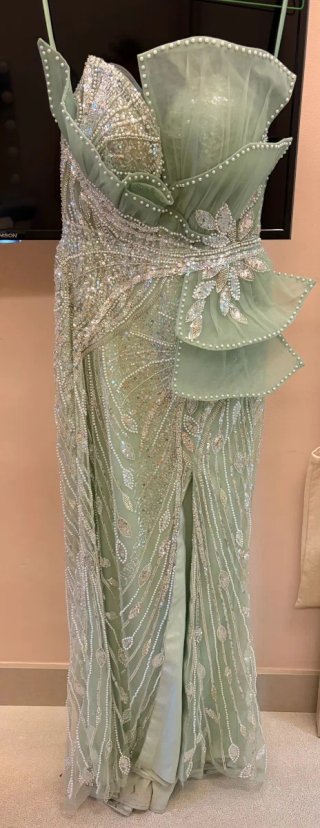 Vestido fiesta boda gitana verde/plata
