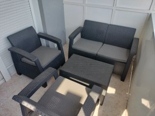 Conjunto Muebles Terraza Ratán Negro y Gris