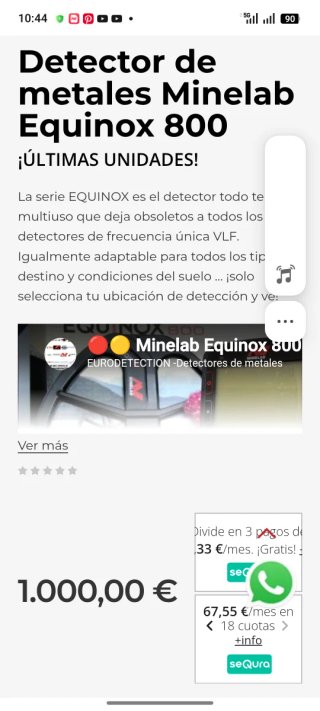 Minelab Equinox 800 Detector de Metales