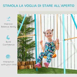 Columpio de Jardín con Asiento y Estacas, de Acero para Niños de 3 a 8 Años, 163X145X181Cm, Azul y Naranja
