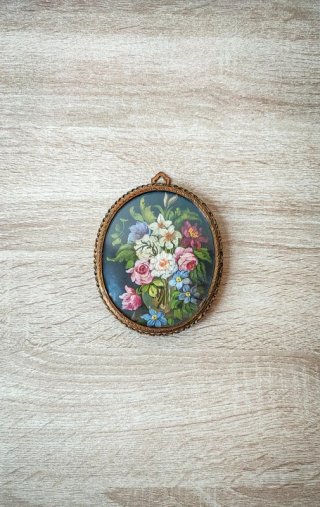 Quadretto Bouquet Floreale Olio 9,5x12 Cm Vintage