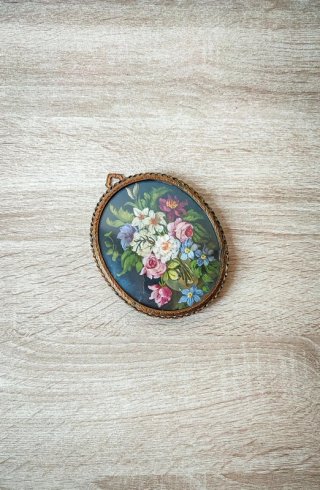 Quadretto Bouquet Floreale Olio 9,5x12 Cm Vintage